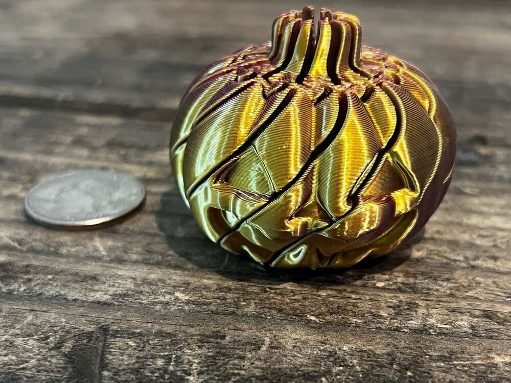 Small 3D Printed Sensory Twist Ball Fidget Pumpkin  Purple and Gold Gradient